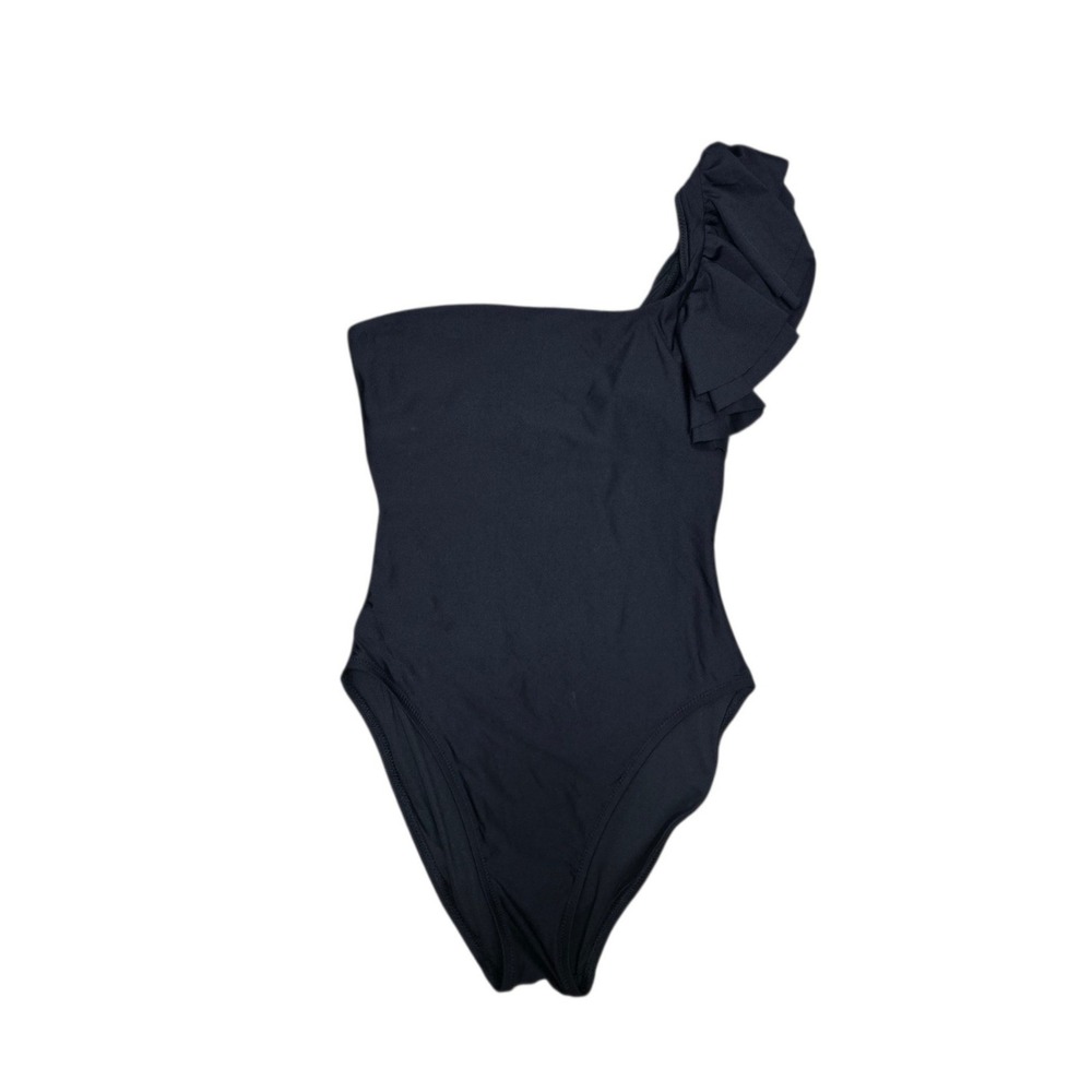 J.Crew Womens One Shoulder Ruffle One Piece Swimsuit Black Size 8 G6662